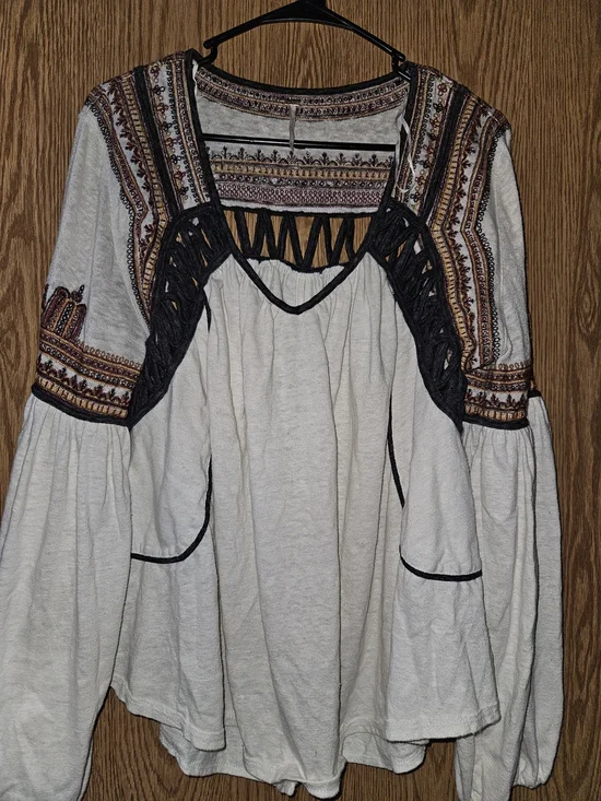 Free People Boho Embroidered Peasant Blouse - Cream - Picture 3 of 5